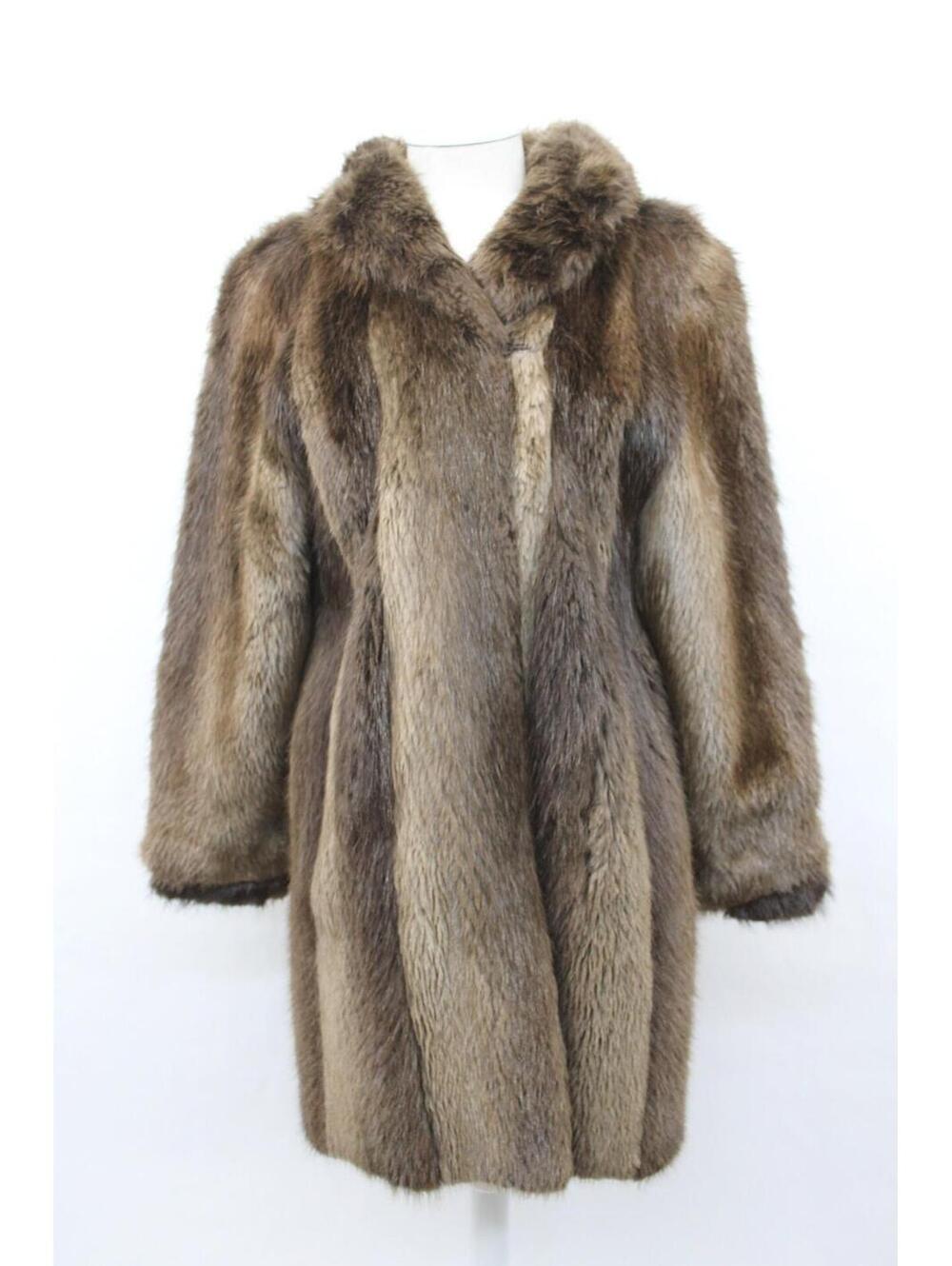 Excellent Brown Long Haired Beaver Fur Coat Jacket Women Woman Size 6 Small